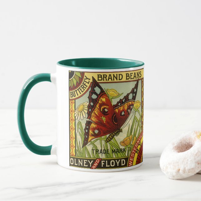Vintage Pflanzenkennzeichen Kunst, Schmetterlingsm Tasse (Mit Donut)