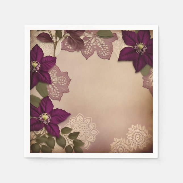 Vintage Pflaume Clematis Serviette (Vorderseite)