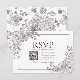 Vintage Pflaume Lila Blumenlinie Art QR Code UAWG RSVP Karte