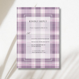 Vintage Pflaume Lila Karo Landhochzeit RSVP Karte