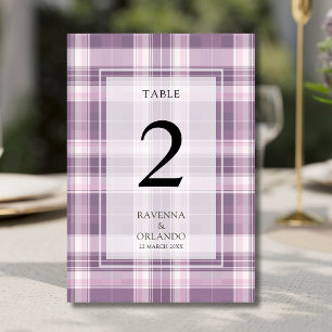 Vintage-Pflaume-Purple-Kariert-Landhochzeit Tischnummer