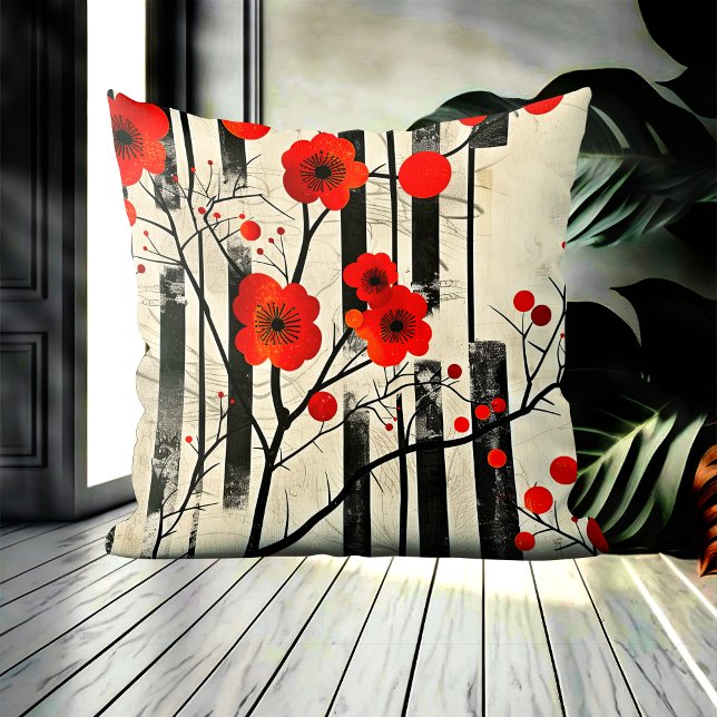 Vintage Pflaumen Abstrakter Blumenwirbel Kissen (Von Creator hochgeladen)