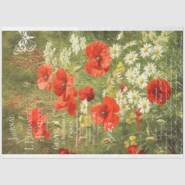 Vintage Pflaumen und Daisien mit Ephemera Seidenpapier (Vorderseite)