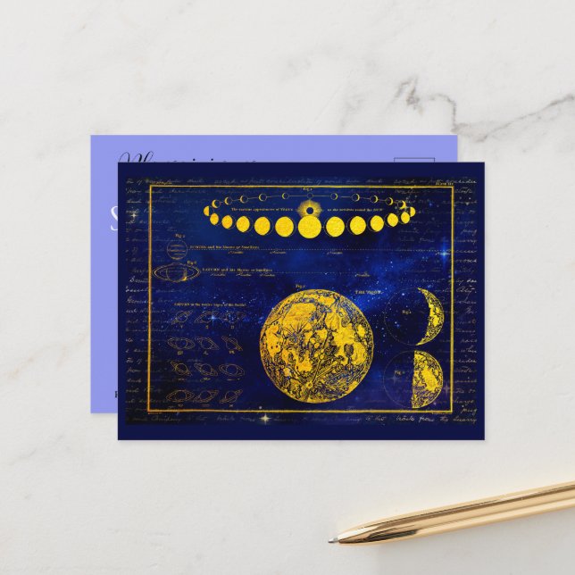Vintage Phasen der Einladung von Mondsonnen Postkarte (Vorderseite/Rückseite Beispiel)