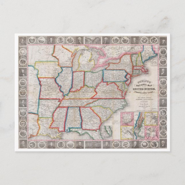 Vintage Phelps' National Map der Staaten Postkarte (Vorderseite)
