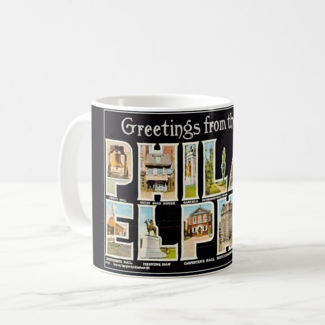Vintage Philadelphia Grußveranstaltung Tasse (Vorderseite Links)
