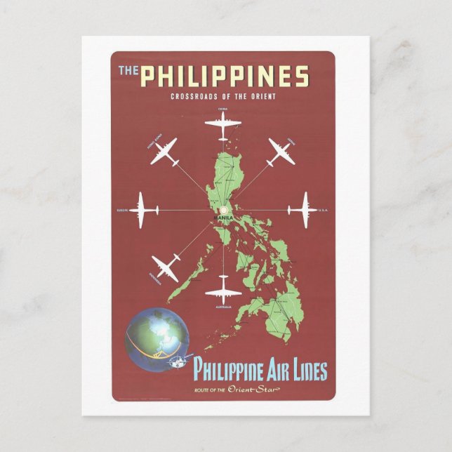 Vintage Philippinen Reiseplakat Postkarte (Vorderseite)