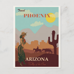 Vintage Phoenix Arizona Wüsten-Cowgirl Postkarte