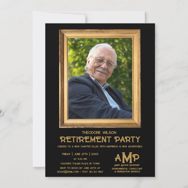 Vintage Photo Frame Black Retirement Party  Einladung (Vorderseite)