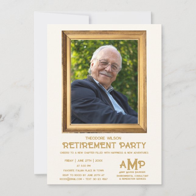 Vintage Photo Frame Retirement Party  Einladung (Vorderseite)