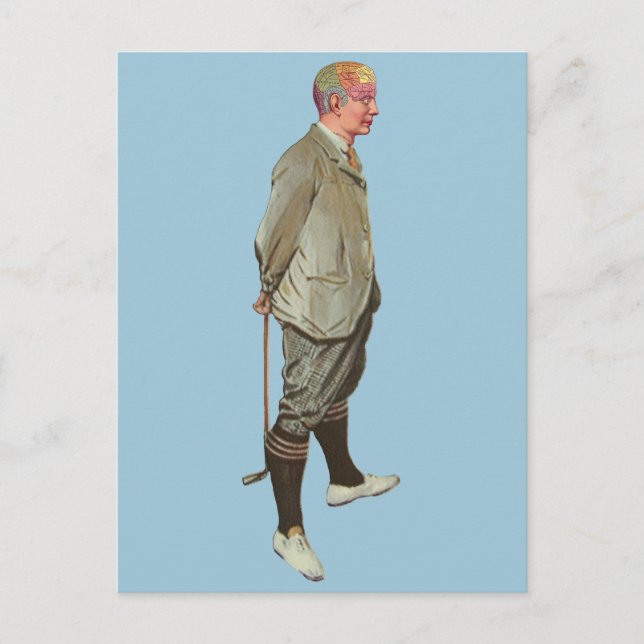 Vintage Phrenologie Head Golfer Postkarte (Vorderseite)