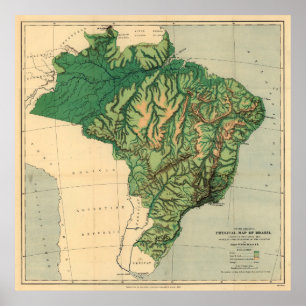 Vintage Physikalische Karte Brasiliens (1886) Poster