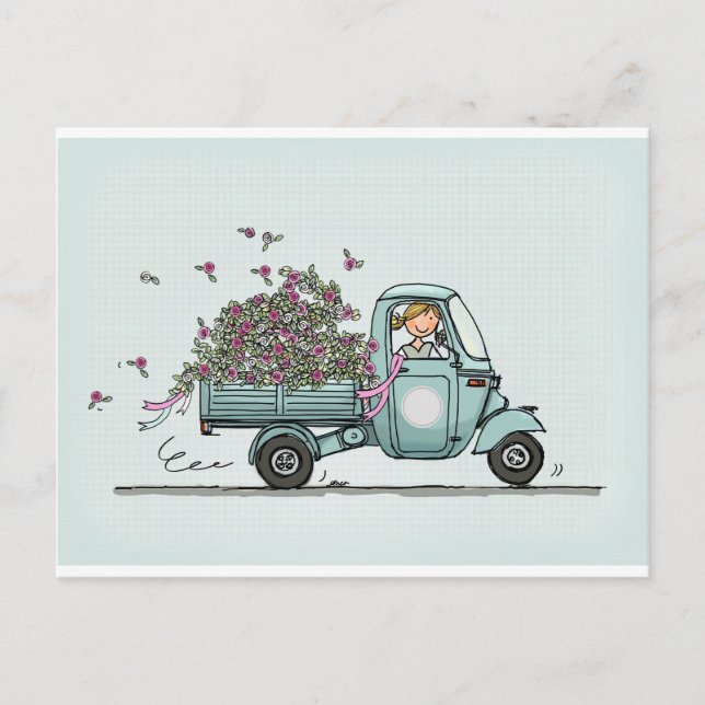 Vintage Piaggio Pick Up with flowers Postkarte (Vorderseite)