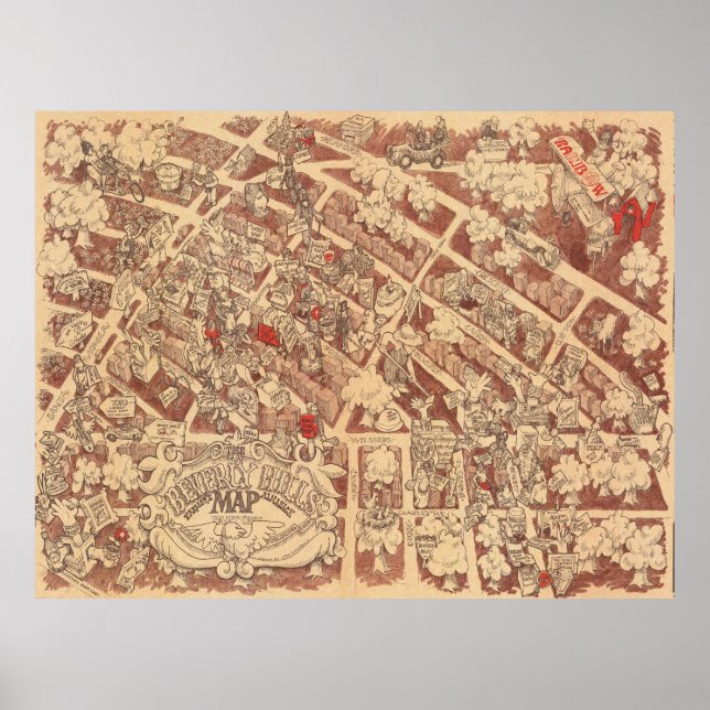 Vintage Pictorial Beverly Hills Map Poster 1974 (Vorne)
