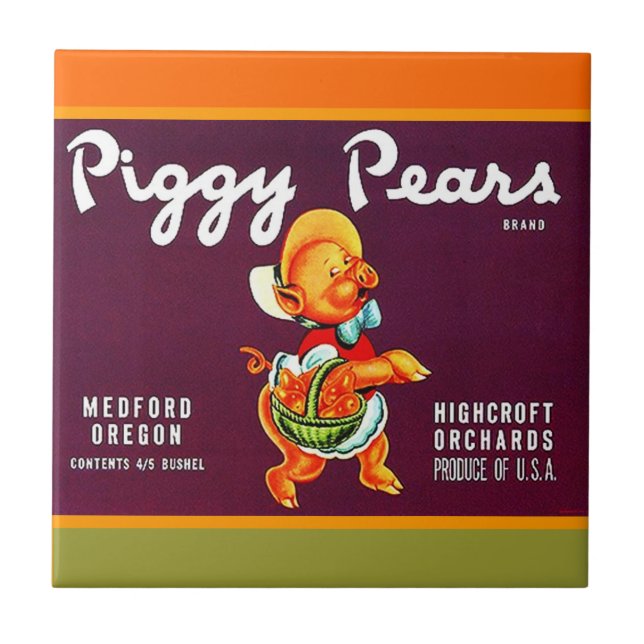 Vintage Piggy Birnen-Oregon-Birne kann Fliese (Vorderseite)