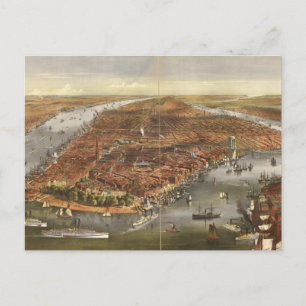 Vintage-Piktogrammkarte von New York City (1870) Postkarte
