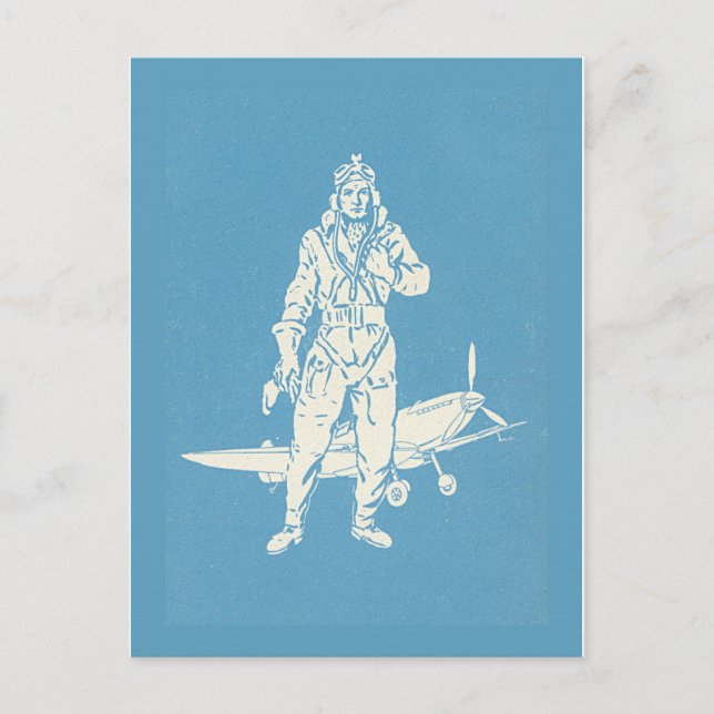 Vintage Pilot- und Flugzeugart Postkarte (Vorderseite)