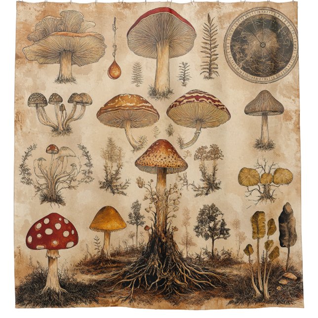 Vintage-Pilz-Botanik-Chart (6) Duschvorhang (Vorderseite)