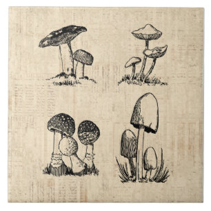 Vintage-Pilz-Kunstillustration Fliese