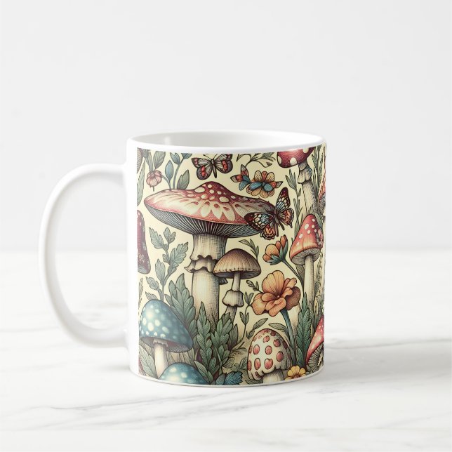Vintage Pilze, Blume, Schmetterlinge Kaffeetasse (Links)