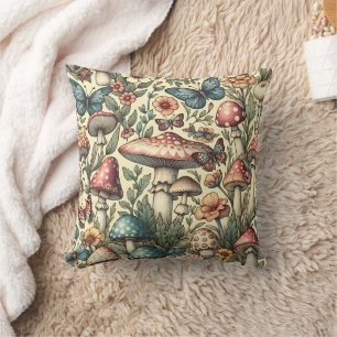 Vintage Pilze, Blume, Schmetterlingsbücher Kissen