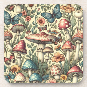 Vintage-Pilze, Blumen, Schmetterlinge Whimsical Getränkeuntersetzer