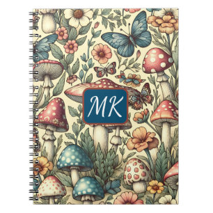 Vintage Pilze, Schmetterlinge und Blume Notizblock