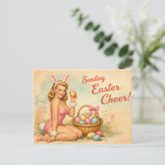 Vintage Pin-Up Easter Egg Postcard Postkarte