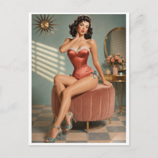 Vintage Pin-Up Glamour Kunstprint | Retro Boudoir Postkarte