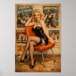 Vintage Pin-Up Glamour mit gealterten Filmplakaten Poster