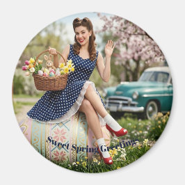 Vintage Pin-Up Oster-Magnet - Süßer Frühling (E Magnet
