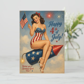 Vintage Pin-Up zum 4. Juli - patriotische Postkart Einladung