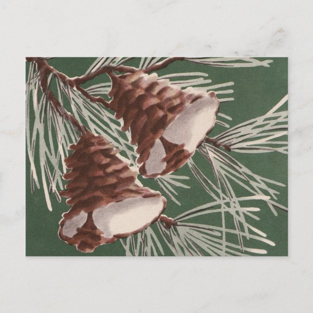 Vintage Pine Cone Weihnachtsglocken Postkarte (Vorderseite)