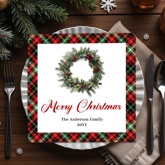 Vintage Pine Wreath Christmas Napkin Personalized Serviette (Vintage Pine Wreath Christmas Napkin Personalized)