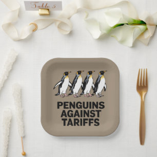 Vintage Pinguine protestieren gegen Zölle Lustig Pappteller