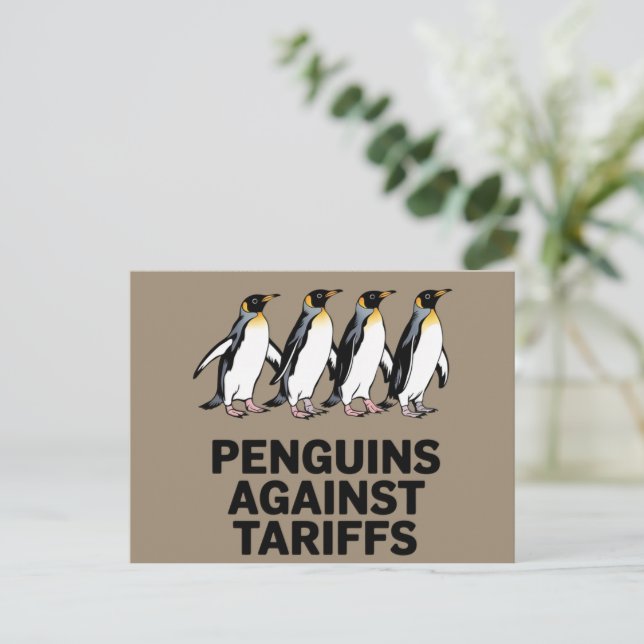 Vintage Pinguine protestieren gegen Zölle Postkarte (Stehend Vorderseite)