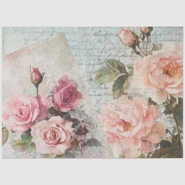 Vintage Pink Antique Blush Rose Decoupage Seidenpapier (Vorderseite)