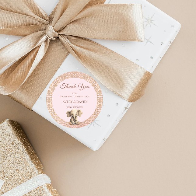 Vintage Pink Baby Dusche Ihr Mädchen Runder Aufkleber (Von Creator hochgeladen)