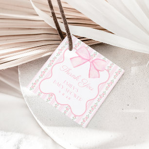 Vintage Pink Bow Floral Baby Dusche Fevor Tags Geschenkanhänger