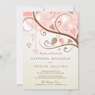 VINTAGE PINK & BROWN LOVEBIRDS WEDING EINLADUNG