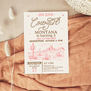 Vintage Pink Brown Western Wüsten-Cowgirl-Geburtst Einladung