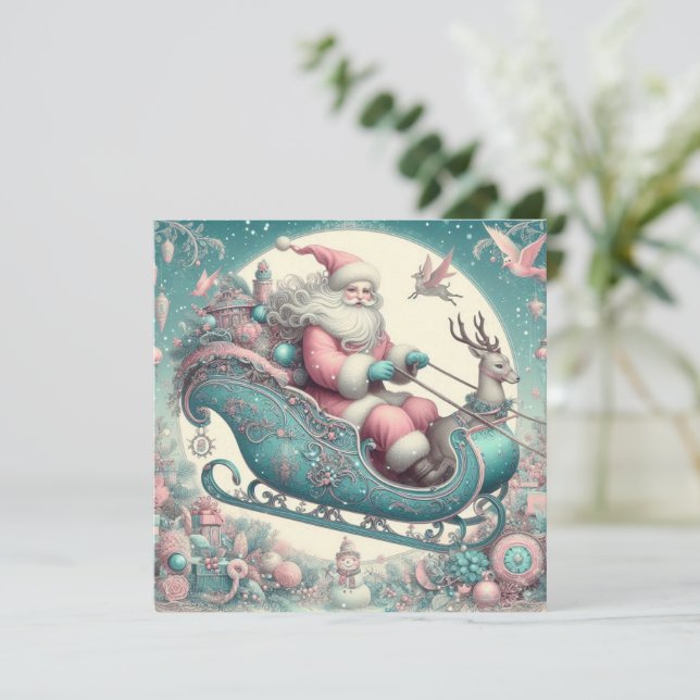 Vintage pink Christmas Feiertagskarte (Stehend Vorderseite)