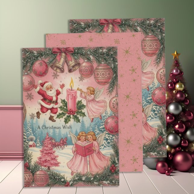 Vintage Pink Christmas Scene Geschenkpapier Set (Von Creator hochgeladen)