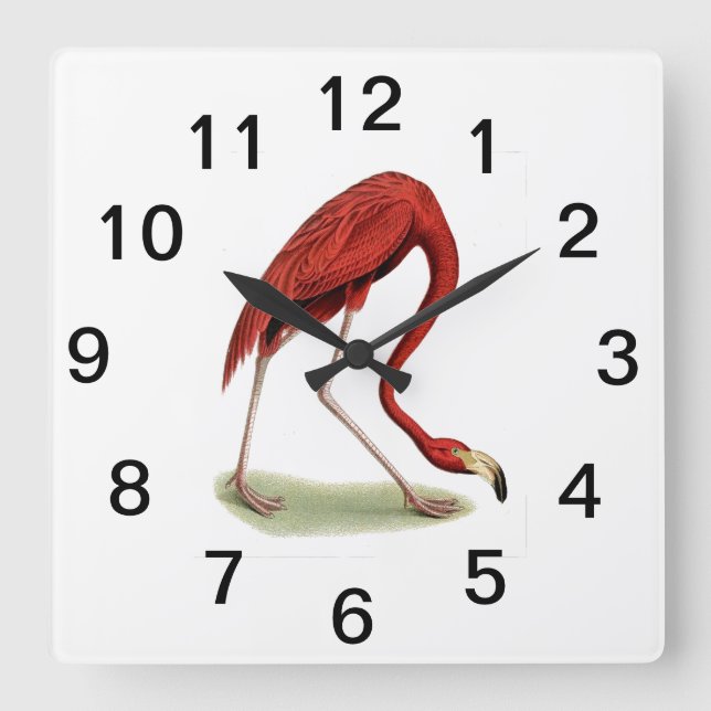 Vintage Pink Flamingo #1 Quadratische Wanduhr (Vorderseite)