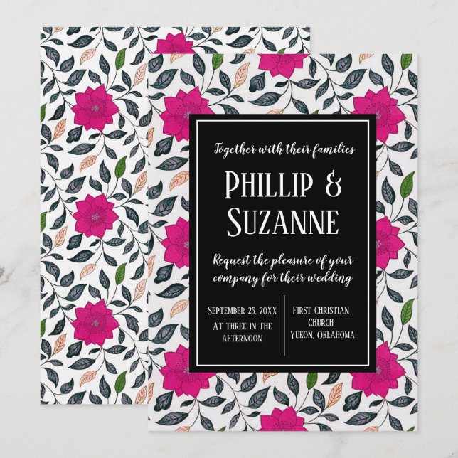 Vintage Pink Floral Muster Hochzeit Einladung (Vorne/Hinten)