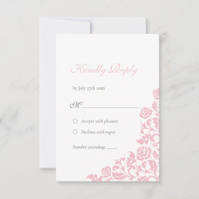 Vintage Pink Floral Rose Hochzeit RSVP Karte (Vorderseite)