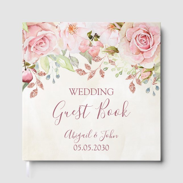 Vintage Pink Floral Spring Wedding Gästebuch (Vorderseite)