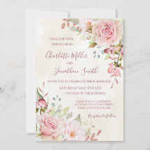 Vintage Pink Floral Spring Wedding Invitations