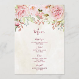 Vintage Pink Floral Spring Wedding Menu Menükarte