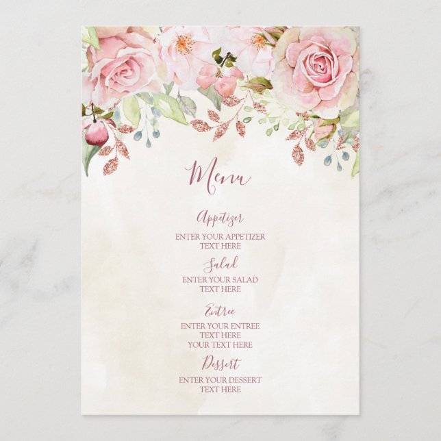 Vintage Pink Floral Spring Wedding Menu Menükarte (Vorderseite)